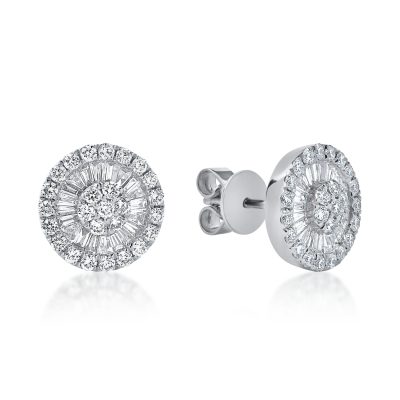Cercei rotunzi din aur alb cu diamante de 0.9ct