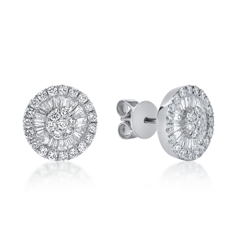 Cercei rotunzi din aur alb cu diamante de 0.9ct