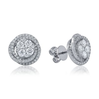 Cercei rotunzi din aur alb cu diamante de 1.16ct