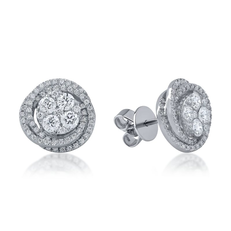 Cercei rotunzi din aur alb cu diamante de 1.16ct
