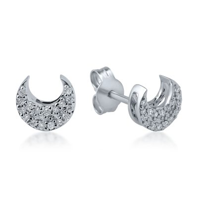Cercei semiluna din aur alb cu diamante de 0.1ct