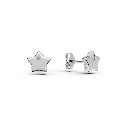 Cercei stea din aur alb cu diamante de 0.01ct