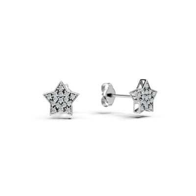 Cercei stea din aur alb cu diamante de 0.1ct