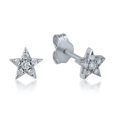 Cercei stea din aur alb cu diamante de 0.1ct