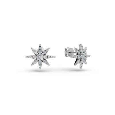 Cercei stea din aur alb cu diamante de 0.7ct