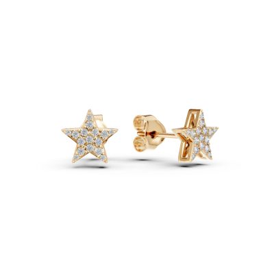 Cercei stea din aur galben cu diamante de 0.15ct