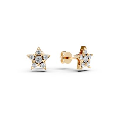 Cercei stea din aur galben cu diamante de 0.1ct