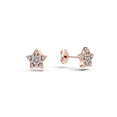 Cercei stea din aur roz cu diamante de 0.1ct