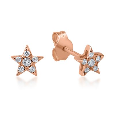 Cercei stea din aur roz cu diamante de 0.1ct