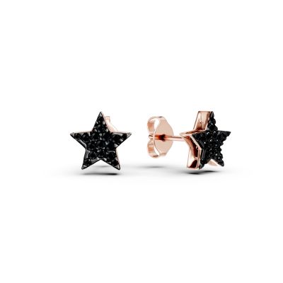 Cercei stea din aur roz cu diamante negre de 0.16ct