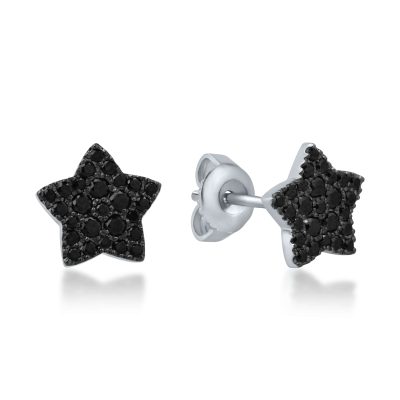 Cercei stelute din aur alb cu diamante negre de 0.52ct