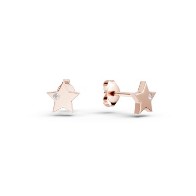 Cercei stelute din aur roz cu diamante de 0.01ct