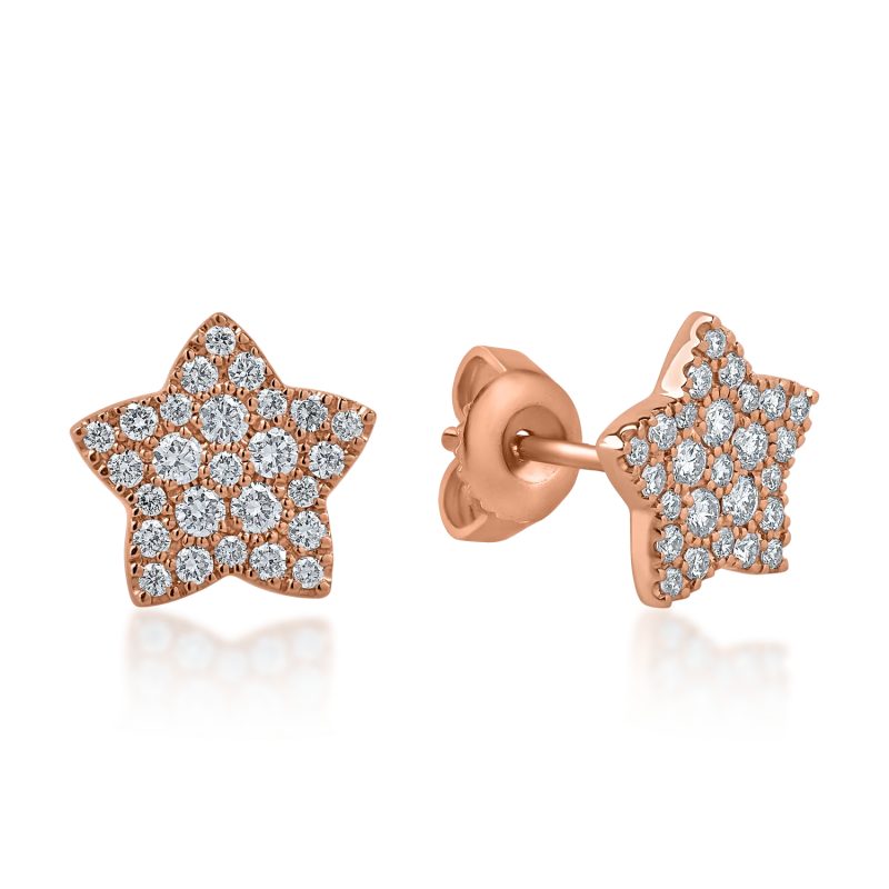 Cercei stelute din aur roz cu diamante de 0.44ct