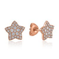 Cercei stelute din aur roz cu diamante de 0.44ct