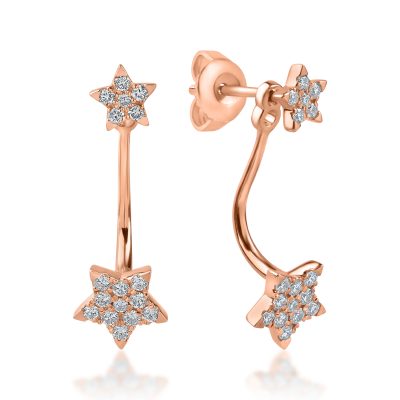 Cercei stelute on ear din aur roz cu diamante de 0.34ct