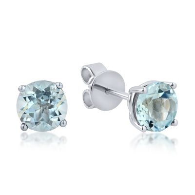 Cercei stud din aur alb cu acvamarine de 1.5ct