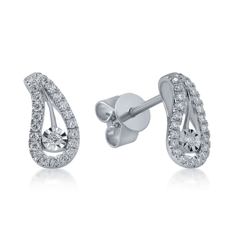 Cercei stud din aur alb cu diamante de 0.18ct