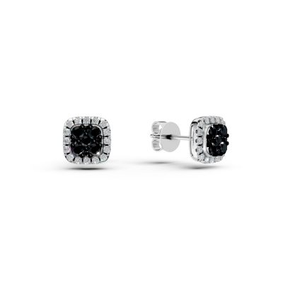 Cercei stud din aur alb cu diamante negre si incolore de 0.3ct