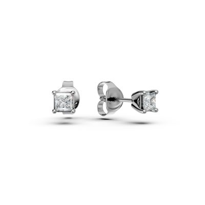 Cercei stud din aur alb cu diamante princess de 0.2ct