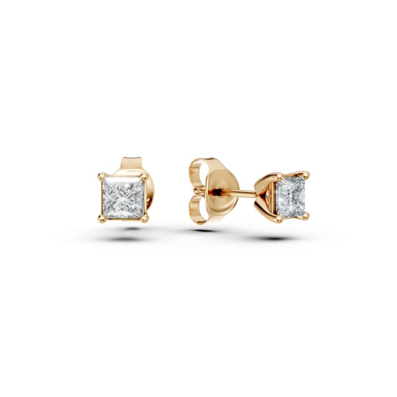 Cercei stud din aur galben cu diamante princess de 0.3ct