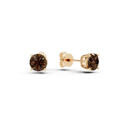 Cercei stud din aur galben cu quartz fumuriu de 1.5ct