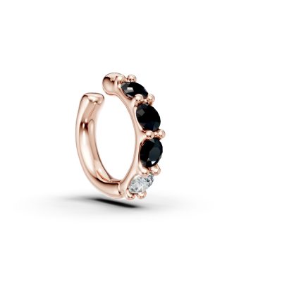 Cercel din aur roz cu diamante negre de 0.38ct si diamant transparent de 0.1ct