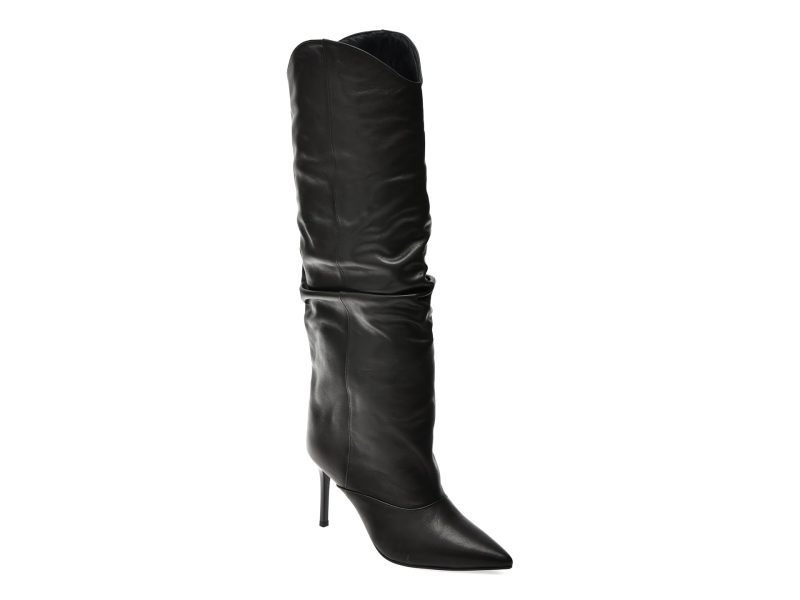 Cizme elegante EPICA negre, H676, din piele naturala