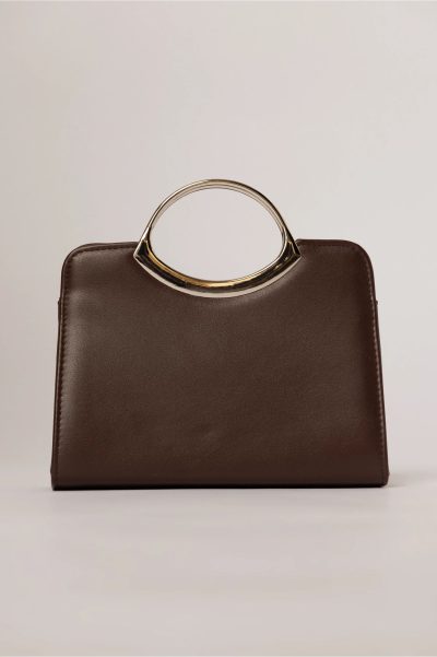 Clutch elegant maro ciocolatiu din piele ecologica cu design modern