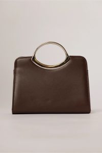 Clutch elegant maro ciocolatiu din piele ecologica cu design modern