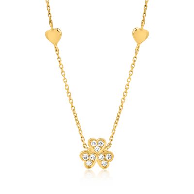 Colier cu trifoi si inimioare din aur galben cu diamante de 0.062ct