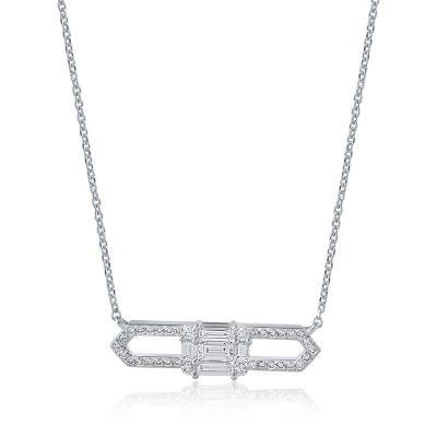 Colier din aur alb cu diamante baguette si rotunde de 0.35ct