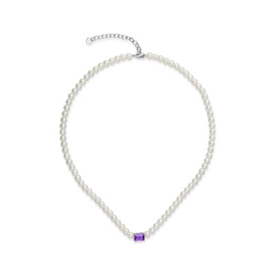 Colier din aur alb cu perle de cultura de 46.2ct si ametist octogonal de 0.9ct
