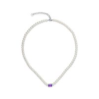 Colier din aur alb cu perle de cultura de 46.2ct si ametist octogonal de 0.9ct