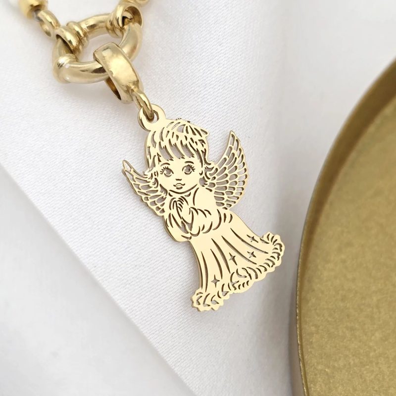 Colier Inger Pazitor - Pandantiv cu decupaje fine & Sirag Elegant de Pietre bambus sidef - Argint 925 placat cu Aur Galben 18K