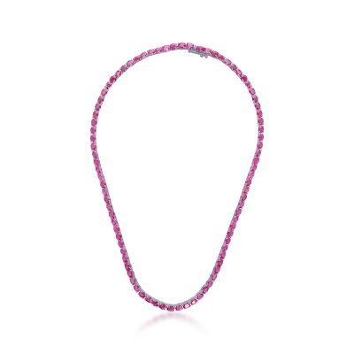 Colier tennis din aur alb cu rubine ovale de 29.78ct
