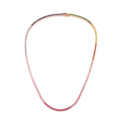 Colier tennis din aur roz cu safire multicolore de 7.6ct
