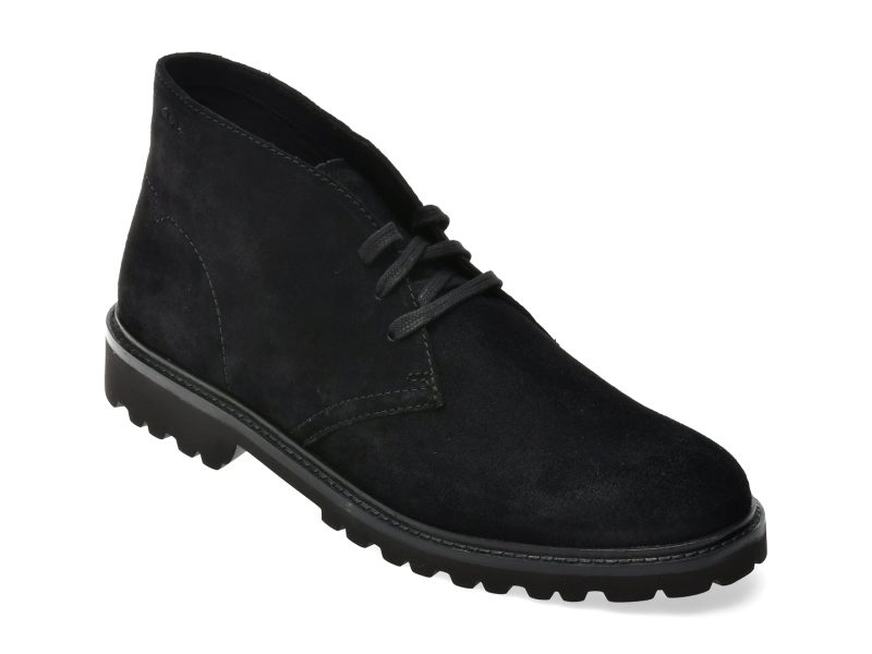Ghete elegante CLARKS negre, BERWICK DB, din piele intoarsa