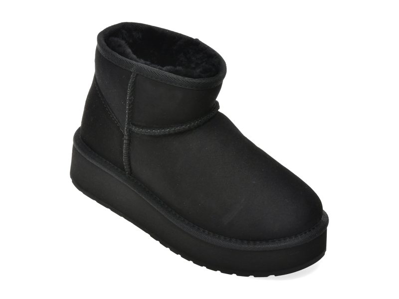 Ghete EMU negre, STINGER MICRO FLATFORM, din piele intoarsa