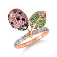 Inel cu buburuza din aur roz cu pietre pretioase de 1.6ct