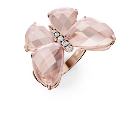 Inel cu fluture din aur roz cu quartz trandafirii de 11.4ct si diamante de 0.07ct