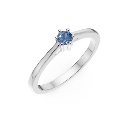 Inel de logodna din aur alb cu diamant albastru de 0.2ct