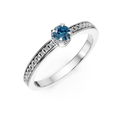 Inel de logodna din aur alb cu diamant albastru de 0.2ct si diamante transparente de 0.16ct
