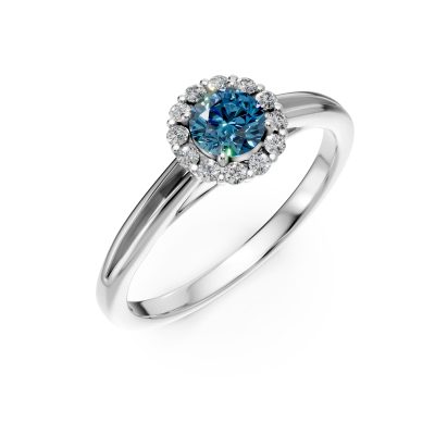 Inel de logodna din aur alb cu diamant albastru de 0.33ct si diamante de 0.1ct