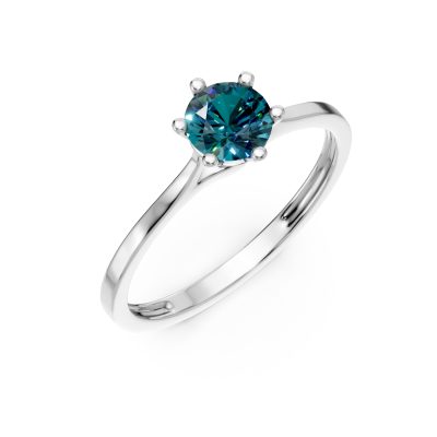 Inel de logodna din aur alb cu diamant albastru de 0.3ct