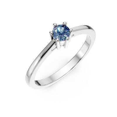 Inel de logodna din aur alb cu diamant albastru de 0.4ct