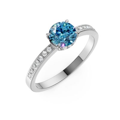 Inel de logodna din aur alb cu diamant albastru de 0.55ct si diamante de 0.24ct