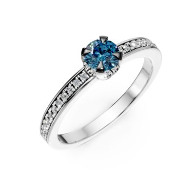 Inel de logodna din aur alb cu diamant albastru de 0.5ct si diamante incolore de 0.2ct