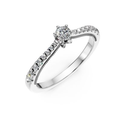 Inel de logodna din aur alb cu diamant de 0.16ct si diamante de 0.18ct