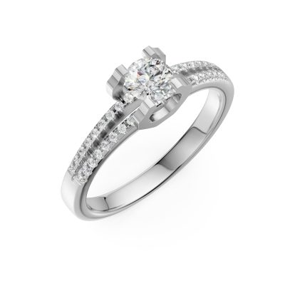 Inel de logodna din aur alb cu diamant de 0.19ct si diamante de 0.15ct