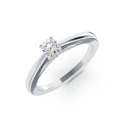 Inel de logodna din aur alb cu diamant de 0.1ct si diamante de 0.04ct